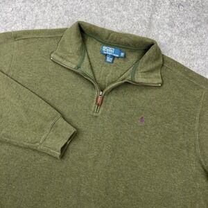 VTG Polo Ralph Lauren Sweater Mens 2XLT‎ Green 1/4 Zip Cotton Pullover Tall 90s